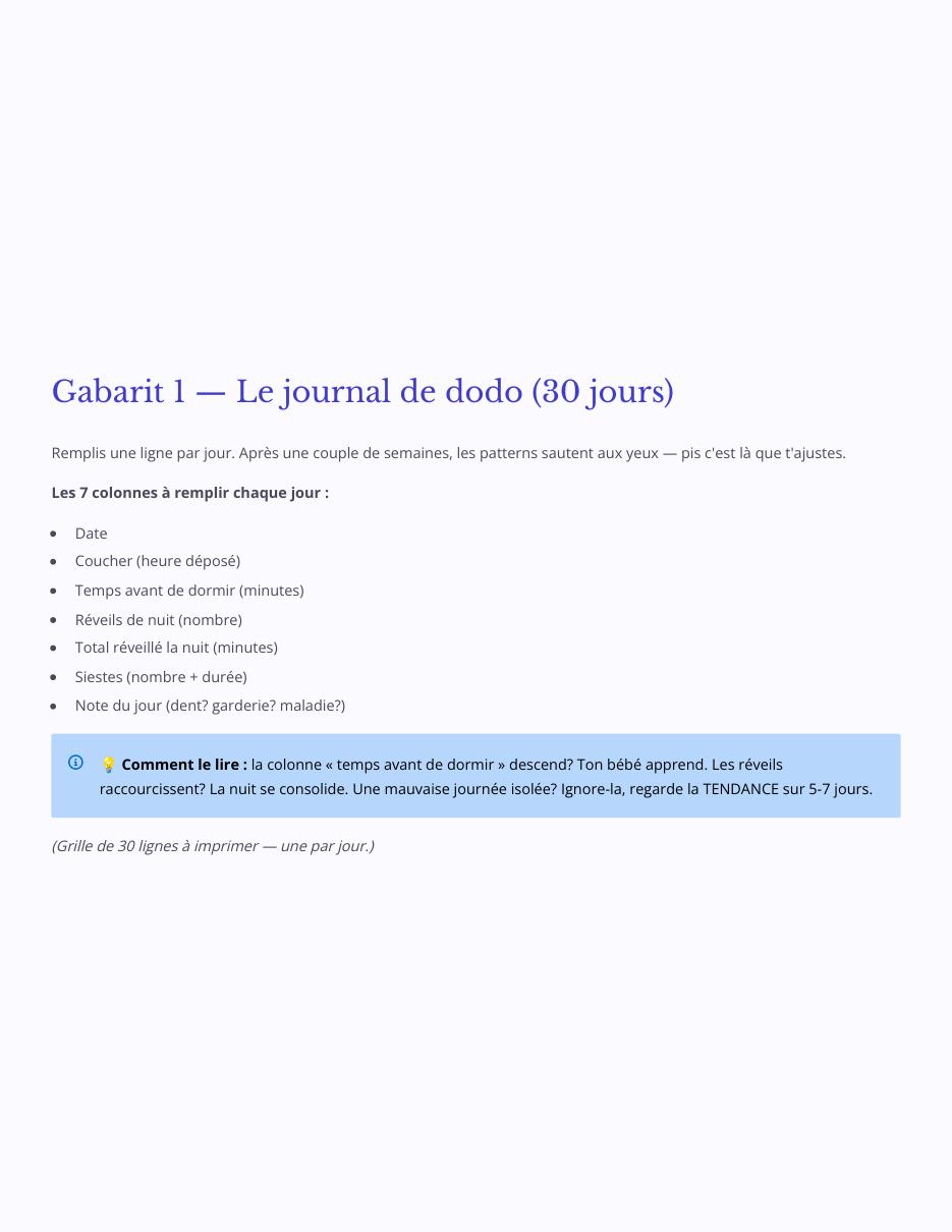 Une page des gabarits DODO : le journal de dodo